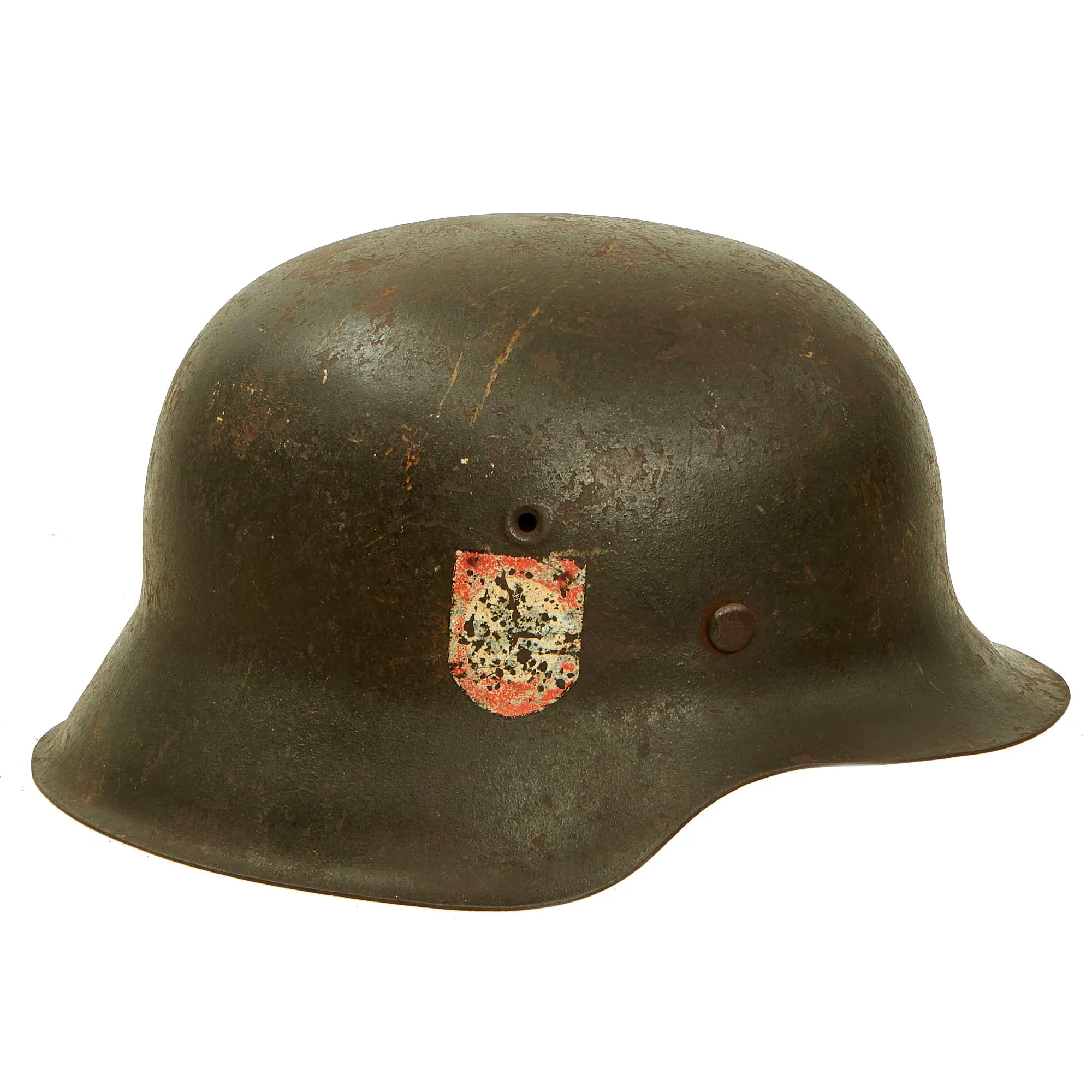 Original German WWII Service Worn Double Decal NSDAP Civic Police M42 Steel Combat Helmet with Liner - EF64