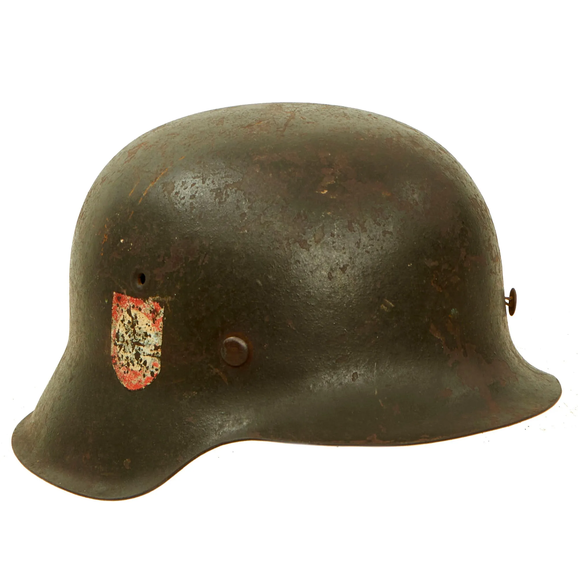 Original German WWII Service Worn Double Decal NSDAP Civic Police M42 Steel Combat Helmet with Liner - EF64