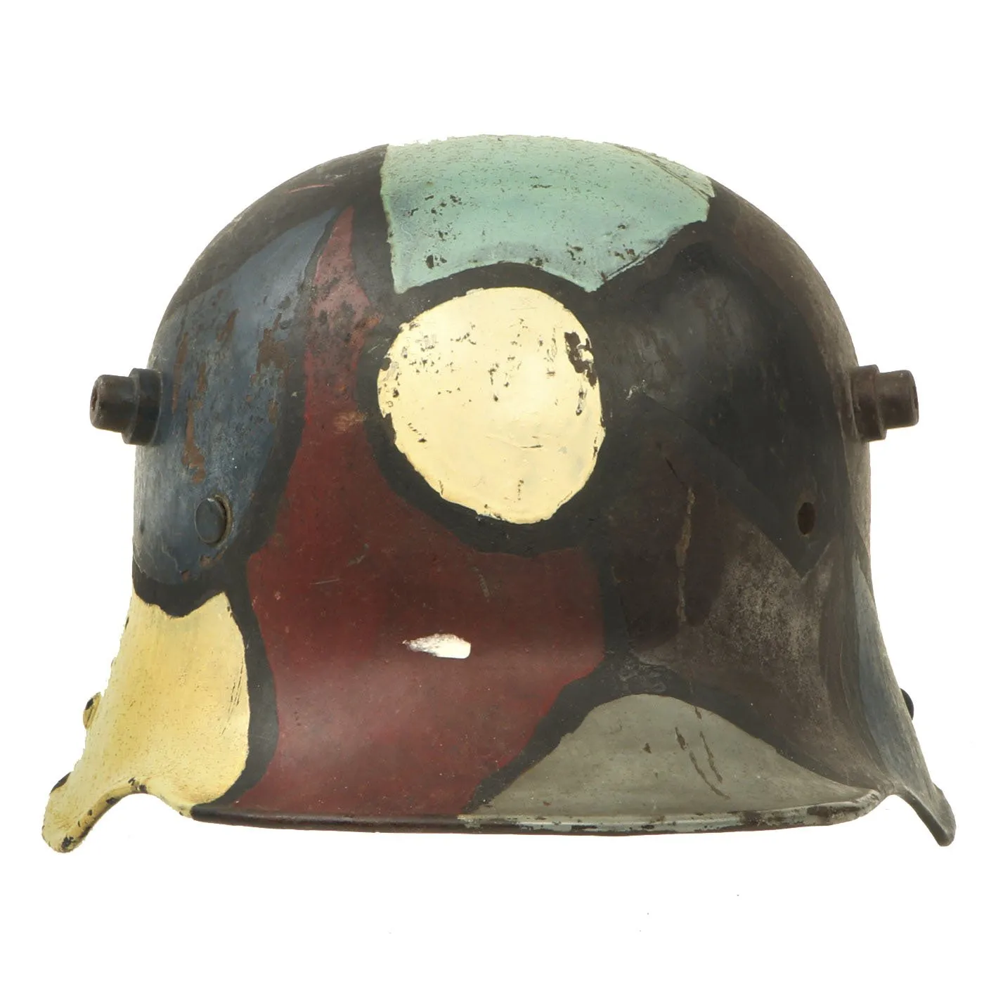 Original Imperial German WWI M16 Stahlhelm Helmet Shell with Panel Camouflage Paint - marked B.F. 62.