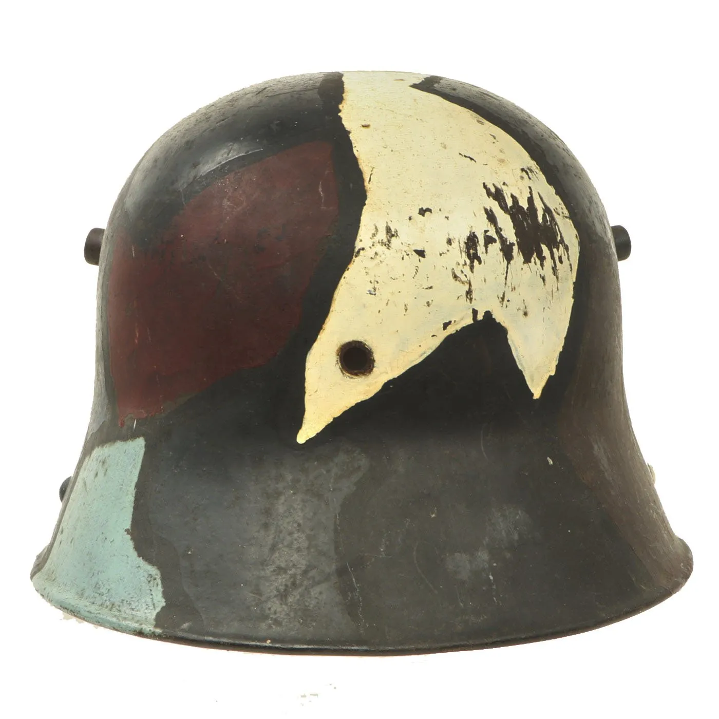 Original Imperial German WWI M16 Stahlhelm Helmet Shell with Panel Camouflage Paint - marked B.F. 62.