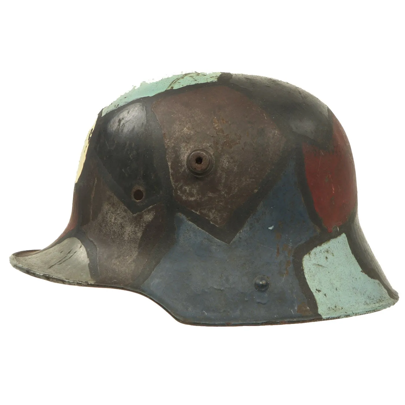 Original Imperial German WWI M16 Stahlhelm Helmet Shell with Panel Camouflage Paint - marked B.F. 62.