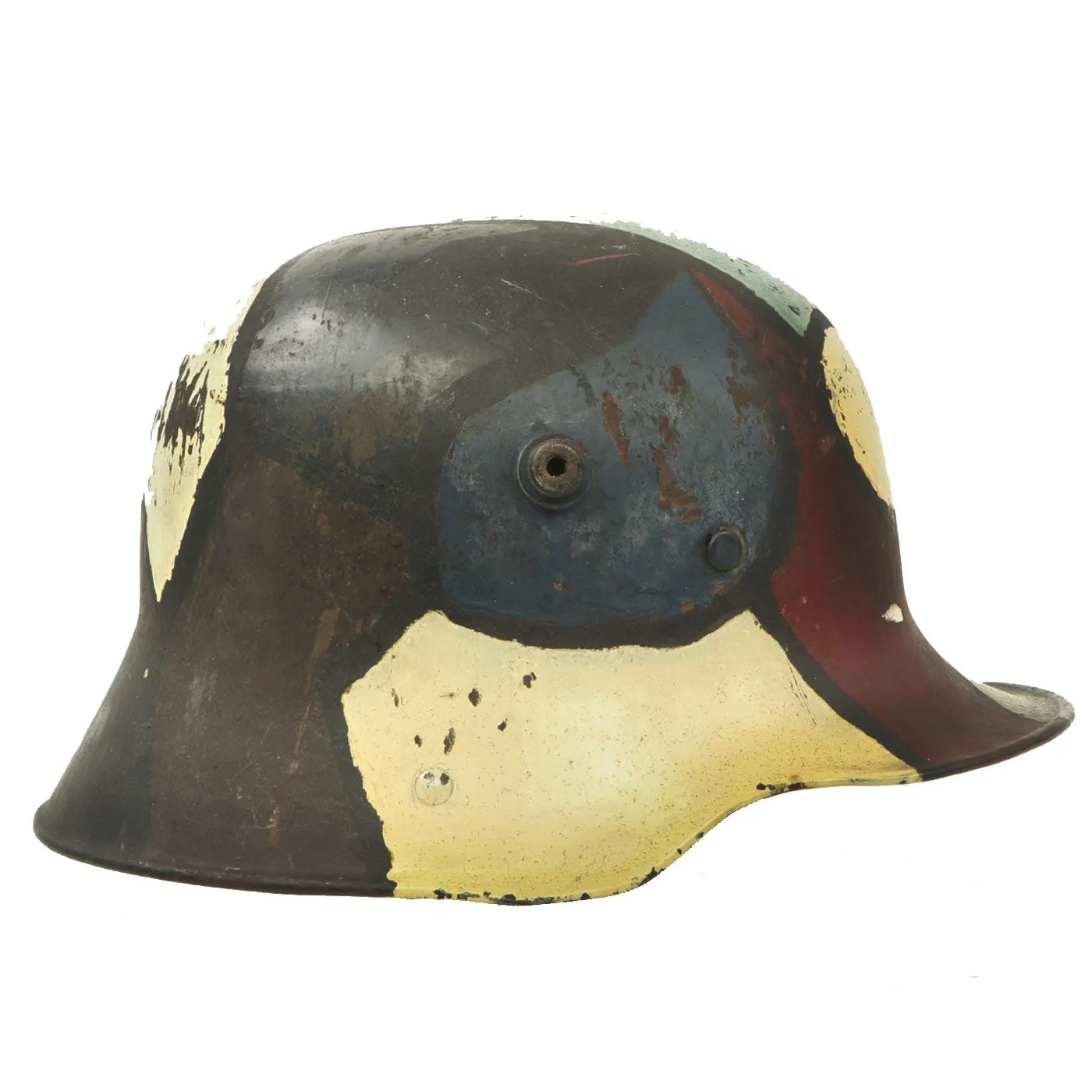 Original Imperial German WWI M16 Stahlhelm Helmet Shell with Panel Camouflage Paint - marked B.F. 62.