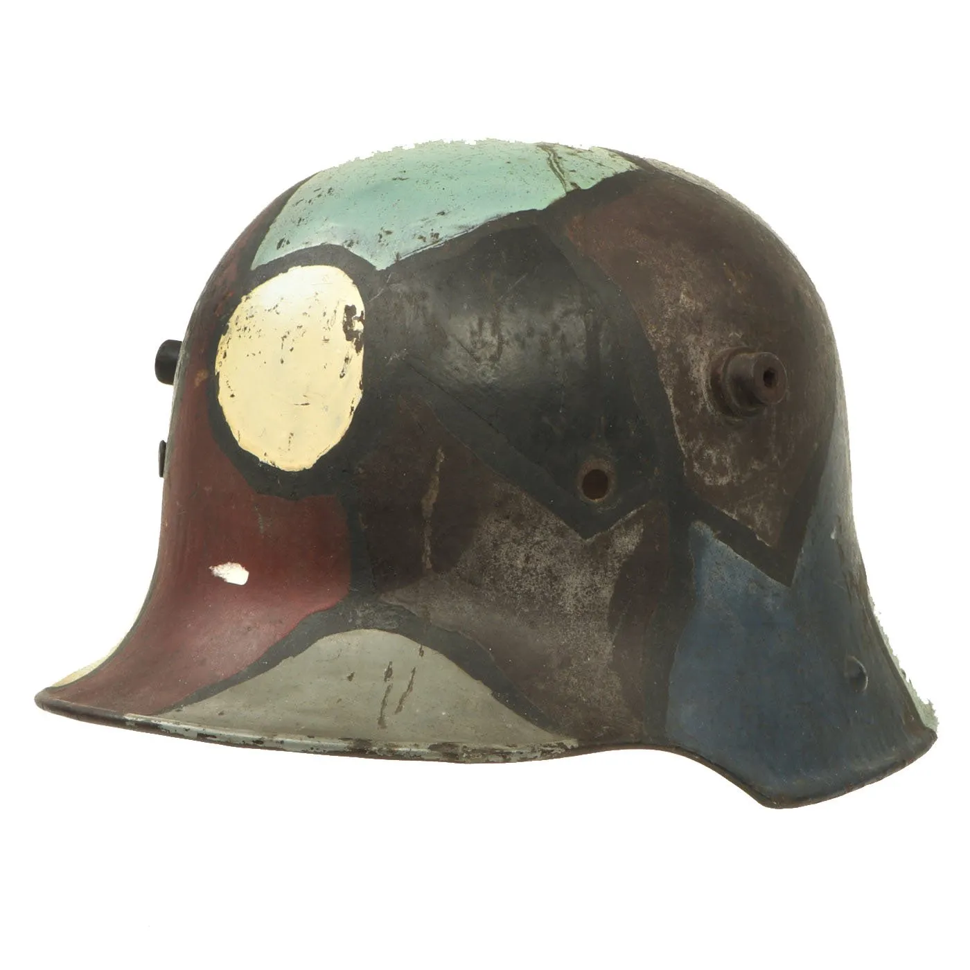 Original Imperial German WWI M16 Stahlhelm Helmet Shell with Panel Camouflage Paint - marked B.F. 62.