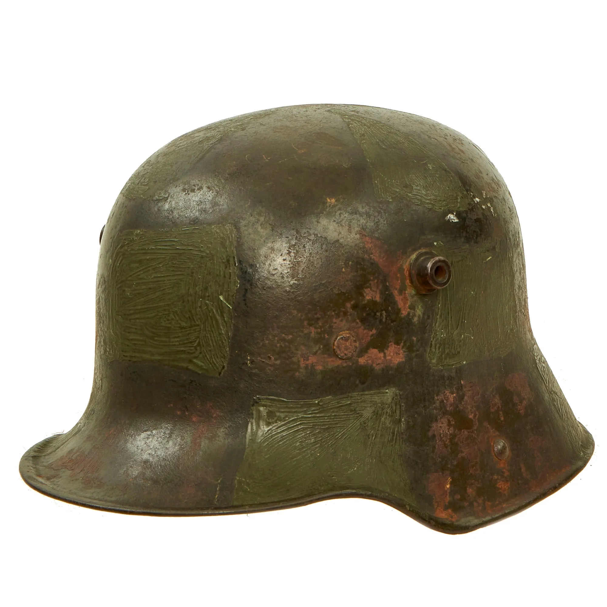 Original Imperial German WWI Panel Camouflage M16 Stahlhelm Helmet with Worn Liner & Chinstrap - Stamped K.64