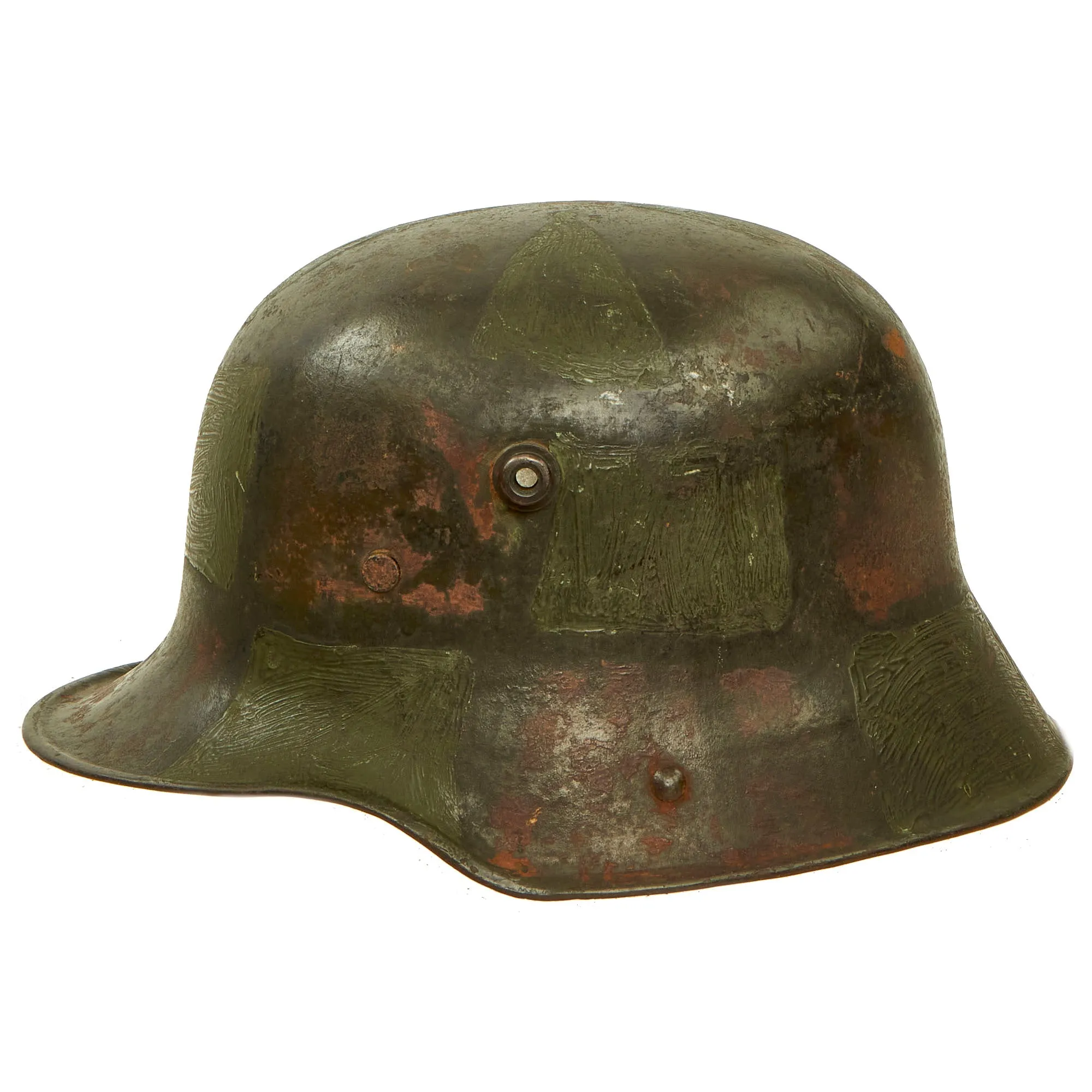 Original Imperial German WWI Panel Camouflage M16 Stahlhelm Helmet with Worn Liner & Chinstrap - Stamped K.64