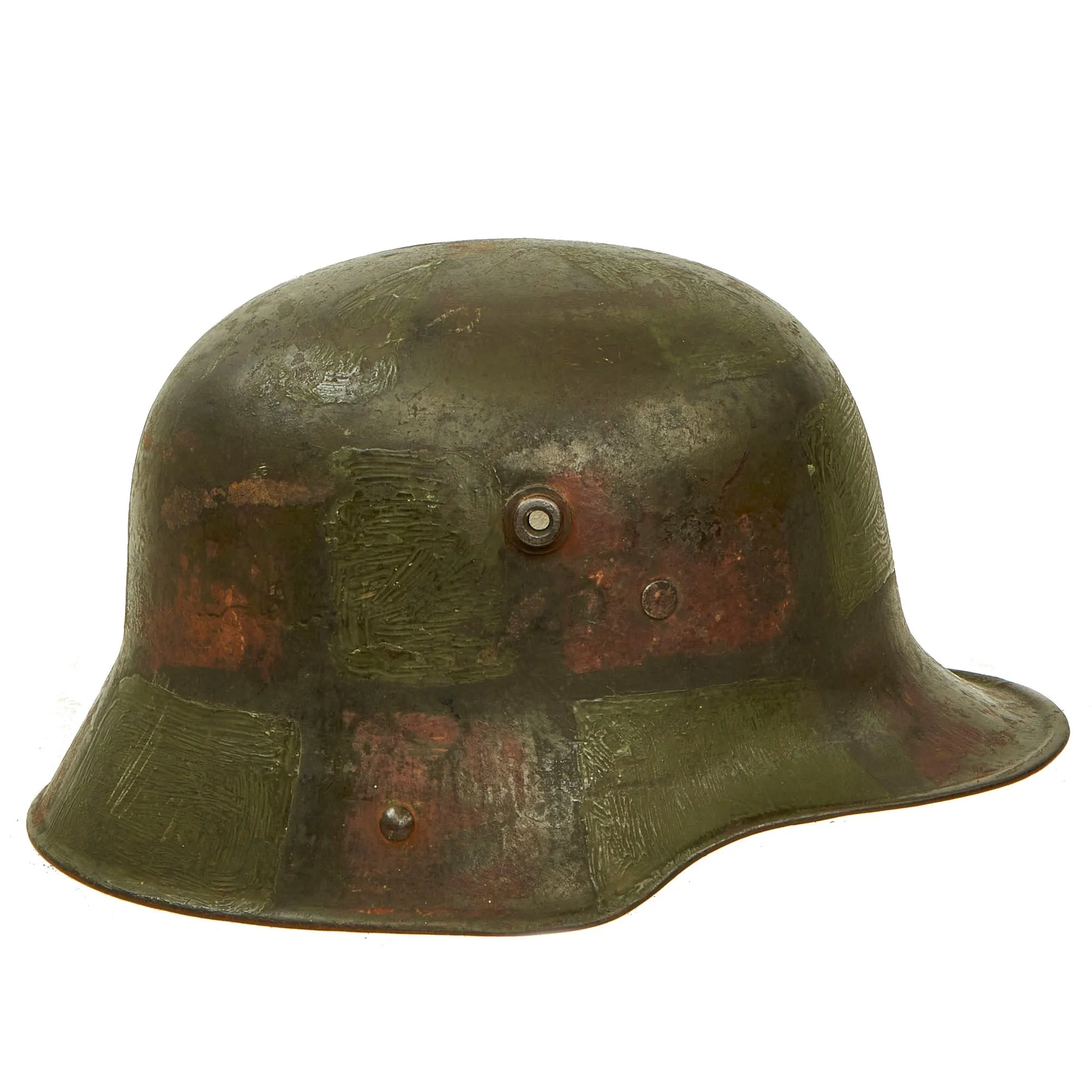 Original Imperial German WWI Panel Camouflage M16 Stahlhelm Helmet with Worn Liner & Chinstrap - Stamped K.64