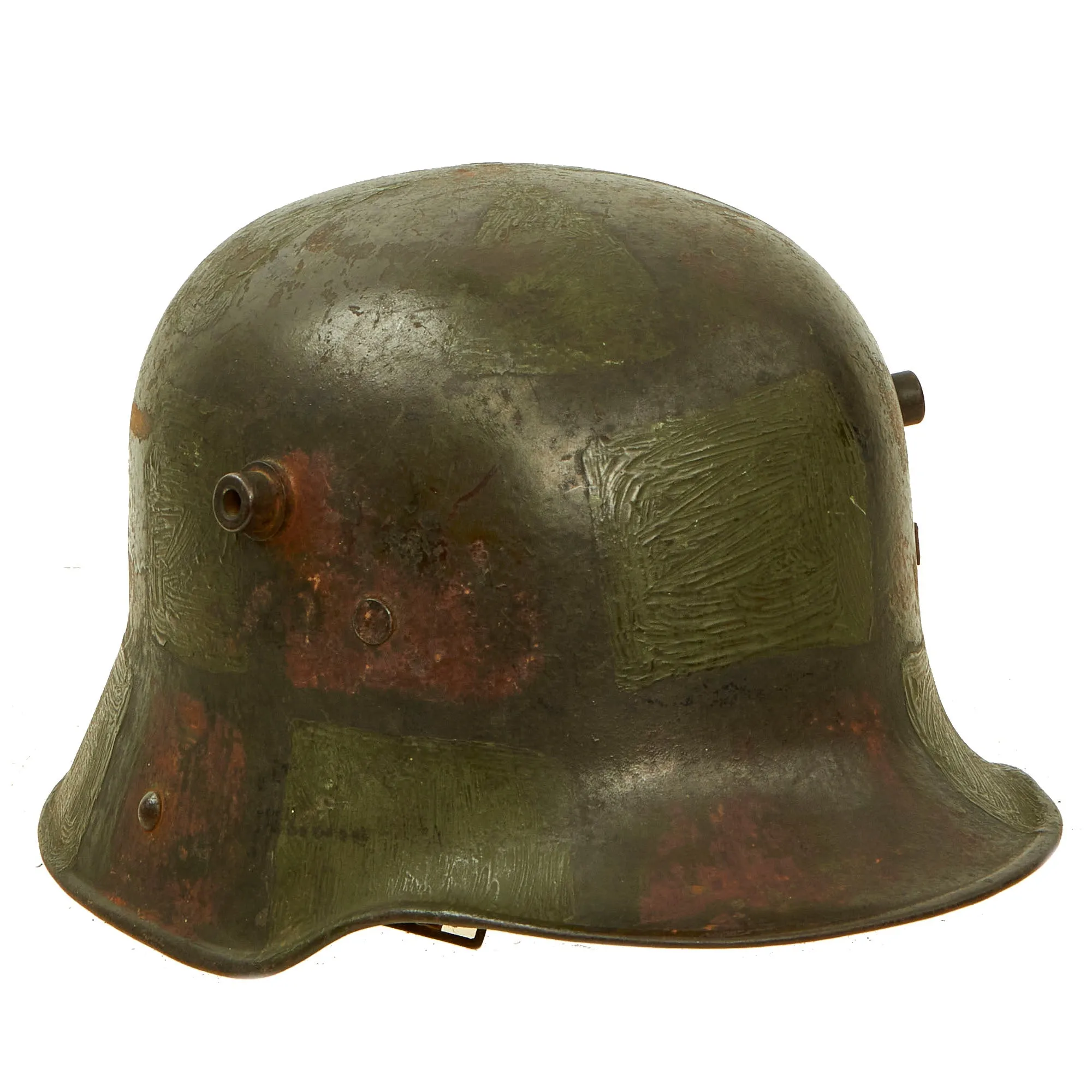 Original Imperial German WWI Panel Camouflage M16 Stahlhelm Helmet with Worn Liner & Chinstrap - Stamped K.64