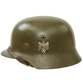 Original Rare Early German WWII Army Heer M35 Double Decal Helmet with Liner & Chinstrap - Stamped ET66