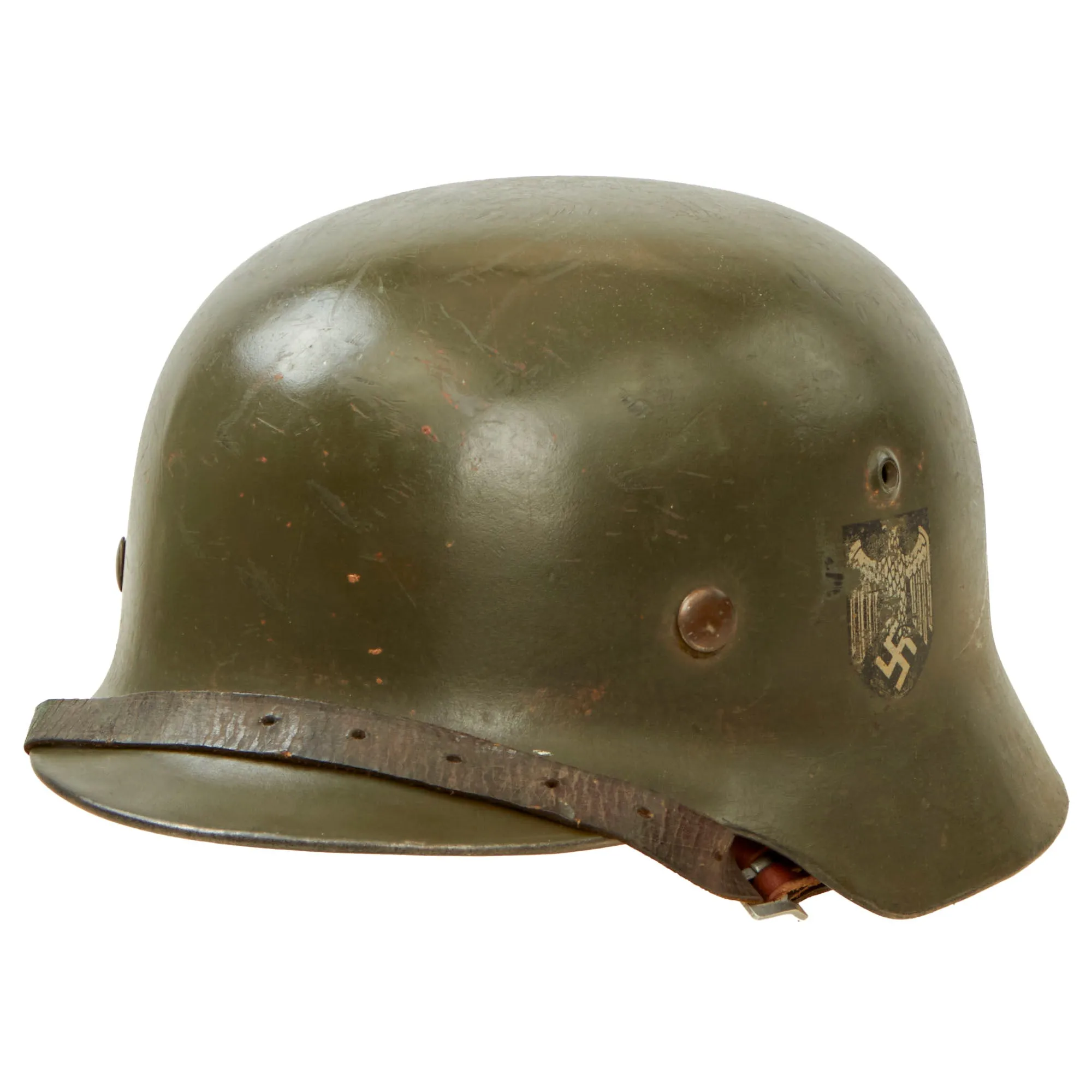 Original Rare Early German WWII Army Heer M35 Double Decal Helmet with Liner & Chinstrap - Stamped ET66