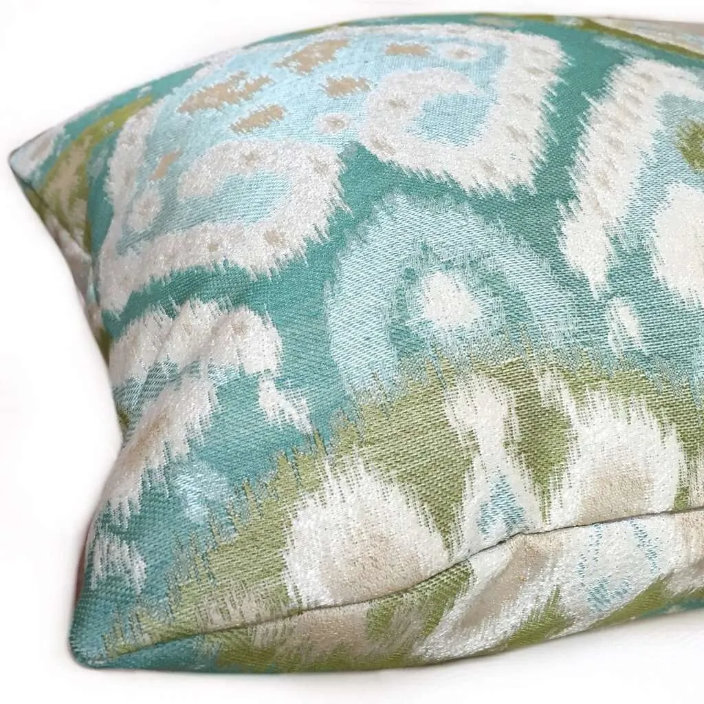 Ortega Ikat Southwest Aqua Green Blue Beige Pillow Cover (Kravet fabric)