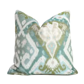 Ortega Ikat Southwest Aqua Green Blue Beige Pillow Cover (Kravet fabric)