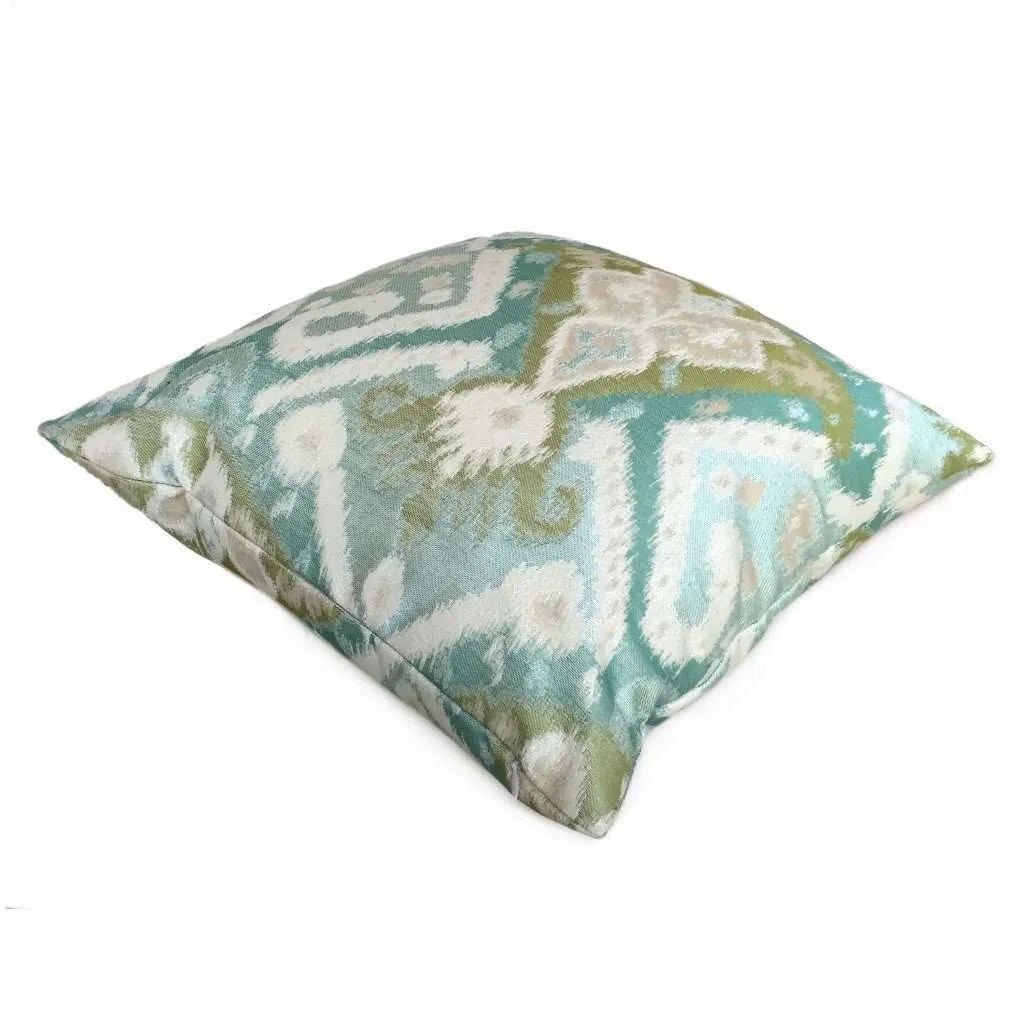 Ortega Ikat Southwest Aqua Green Blue Beige Pillow Cover (Kravet fabric)