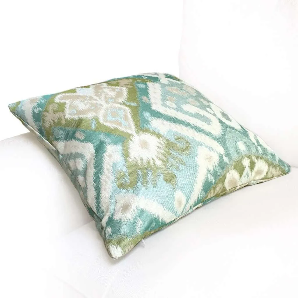 Ortega Ikat Southwest Aqua Green Blue Beige Pillow Cover (Kravet fabric)