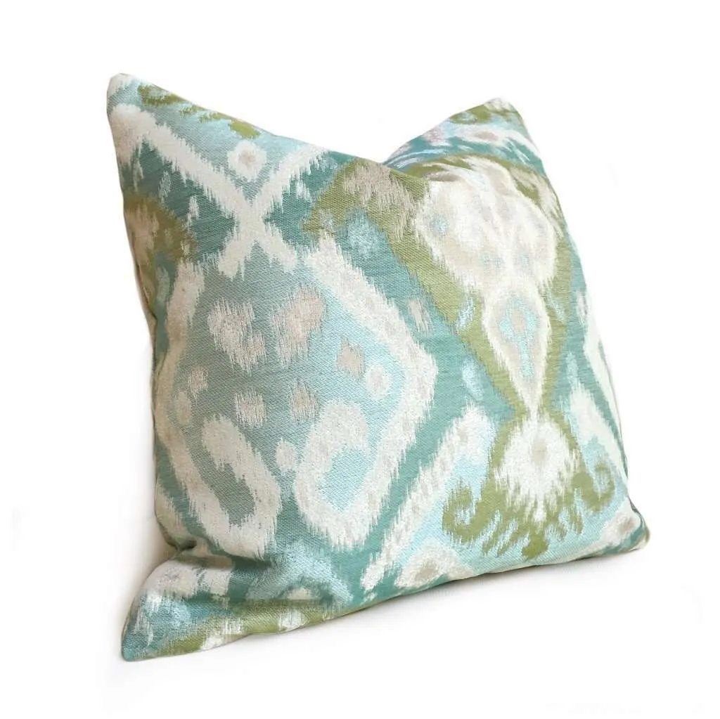 Ortega Ikat Southwest Aqua Green Blue Beige Pillow Cover (Kravet fabric)