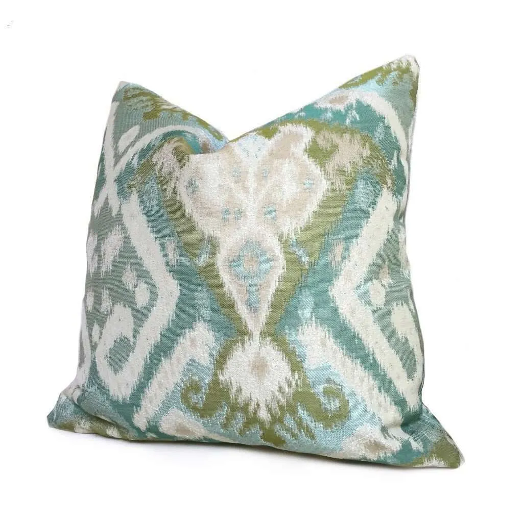 Ortega Ikat Southwest Aqua Green Blue Beige Pillow Cover (Kravet fabric)