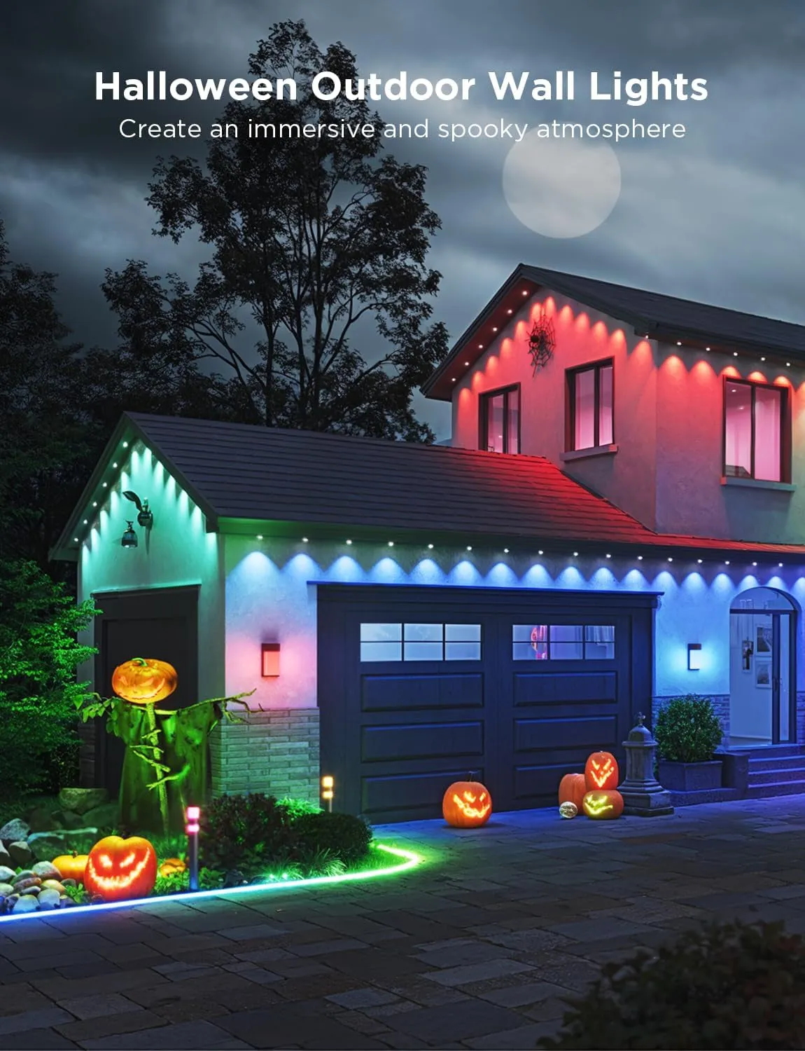 Outdoor Wall Light, 1500LM Smart RGBIC Porch Lights Outdoor with 45 Scene Modes, IP65 Waterproof for Halloween Decor, DIY Lighting Effects, Works with Alexa, Google Assistant and Matter, 2 Pack