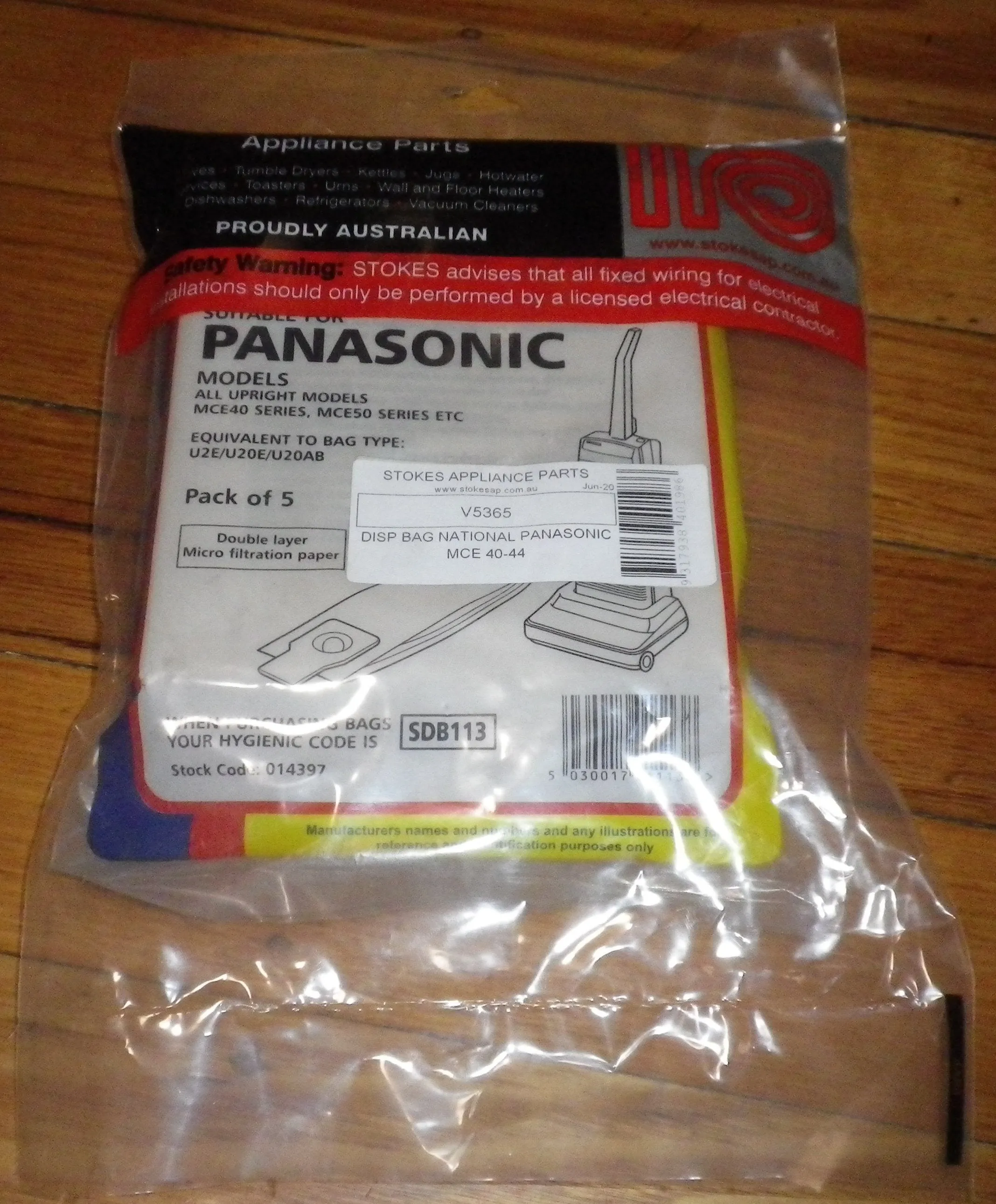 Panasonic Upright MC-E40, MC-E450, MC-E550, MC-E3000 Series Vacuum Bags # V5365