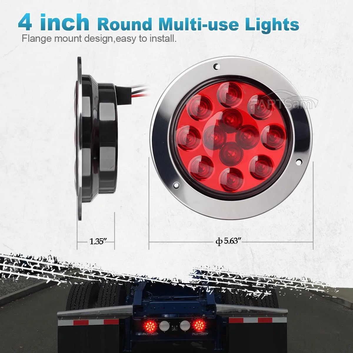 Partsam 4 Red   2 White 4inch Round Led Stop Turn Tail Back-up Reverse Fog Lights Include Lights Flange Mount 12 LED for Truck Trailer RV