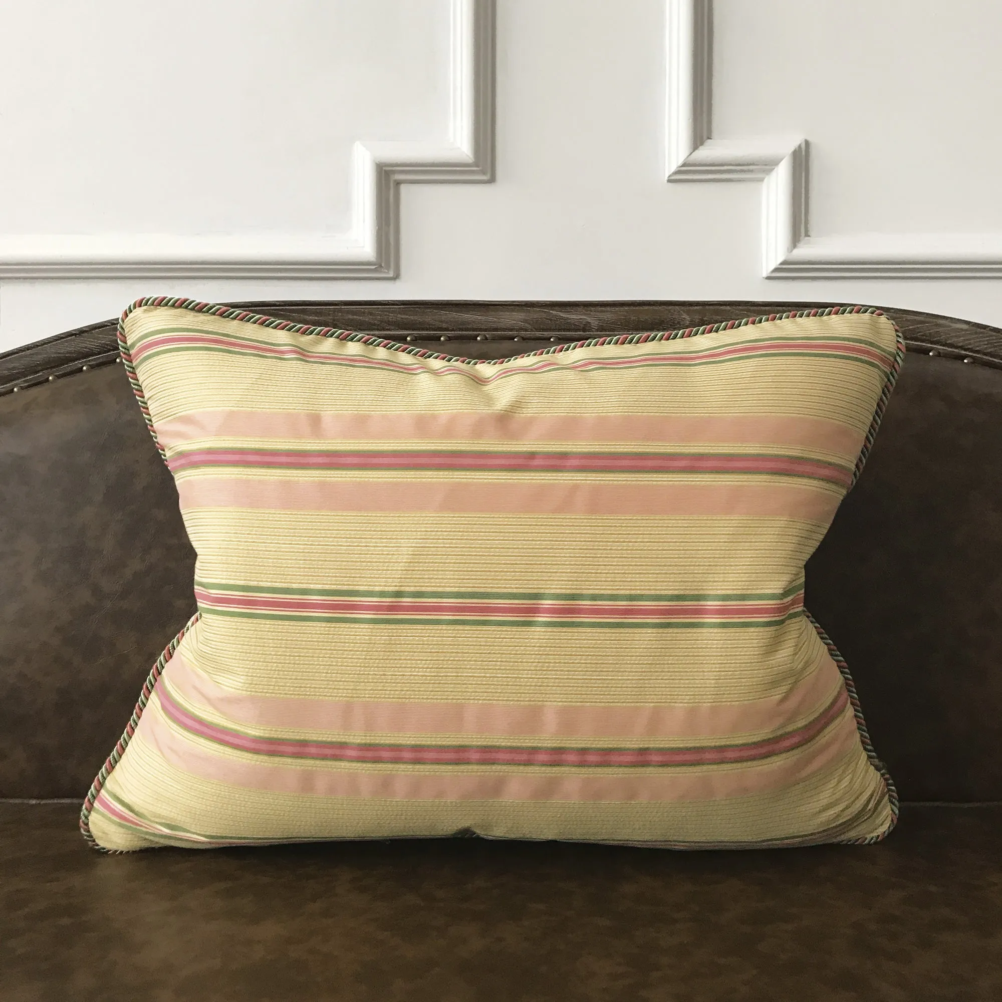 Pastel Spring Pink and Green English Stripe Standard Sham 20x27