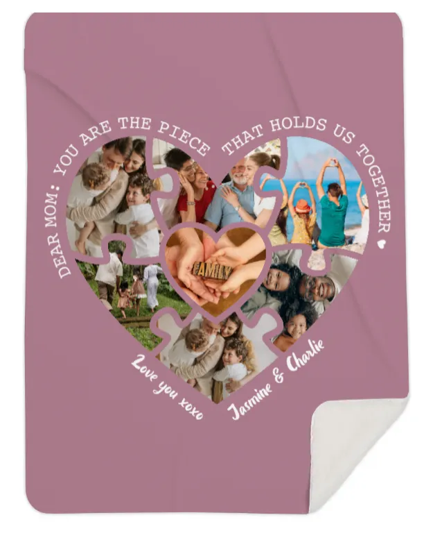 Personalised Photo Mom You are the Piece, Heart Fleece Blanket