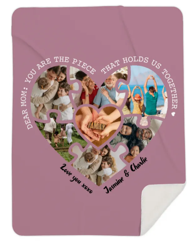 Personalised Photo Mom You are the Piece, Heart Fleece Blanket