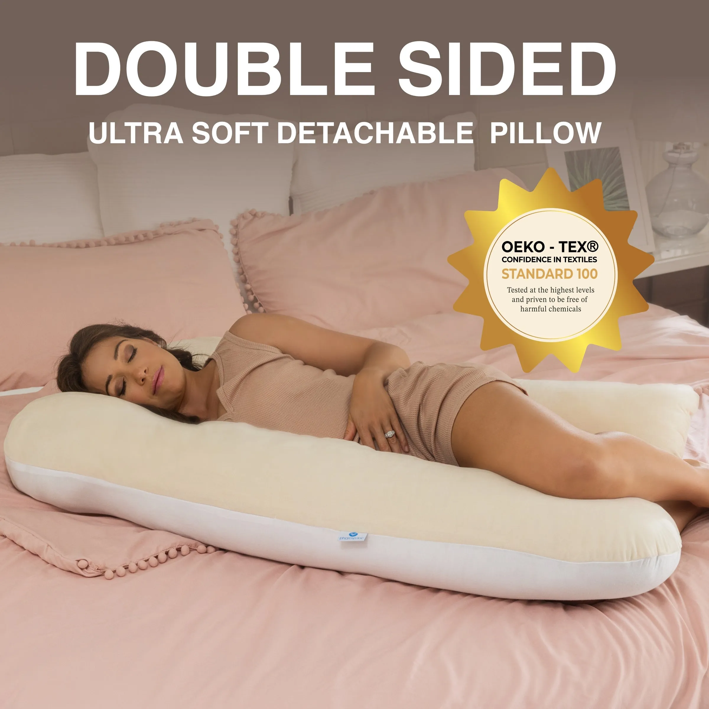 Pharmedoc U-Shape Full Body Pillow – Double Sided Cover with Velvet and Cotton