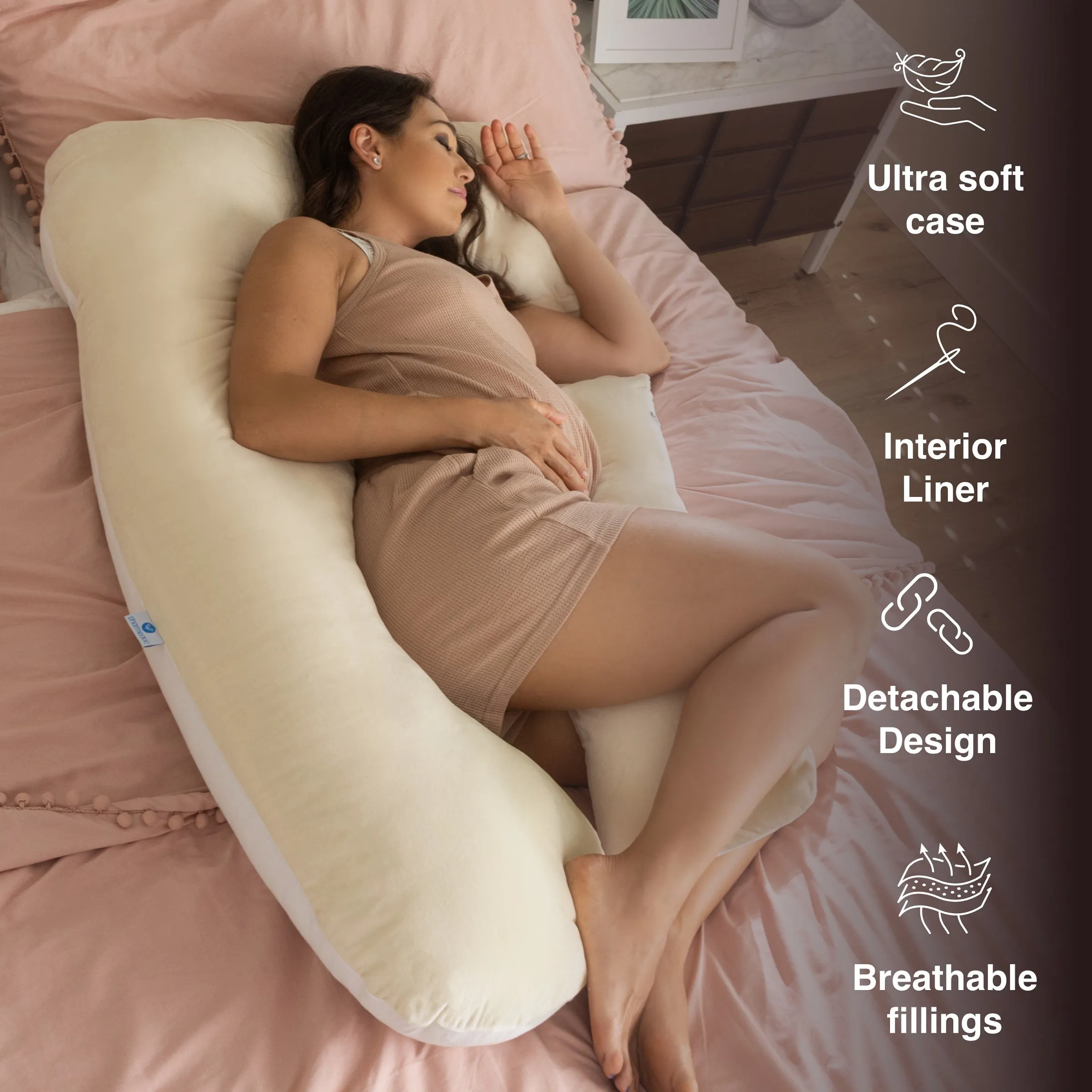 Pharmedoc U-Shape Full Body Pillow – Double Sided Cover with Velvet and Cotton