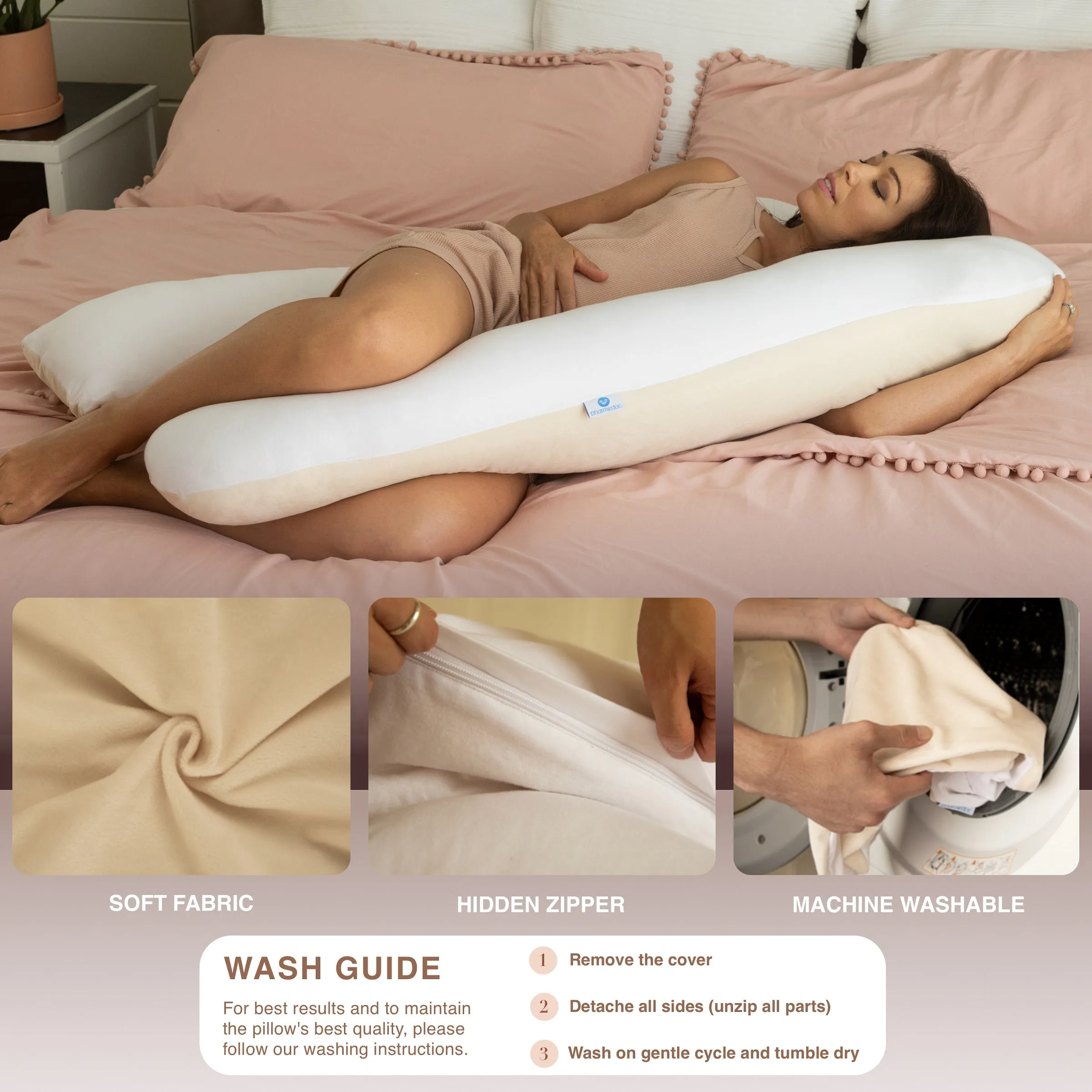 Pharmedoc U-Shape Full Body Pillow – Double Sided Cover with Velvet and Cotton