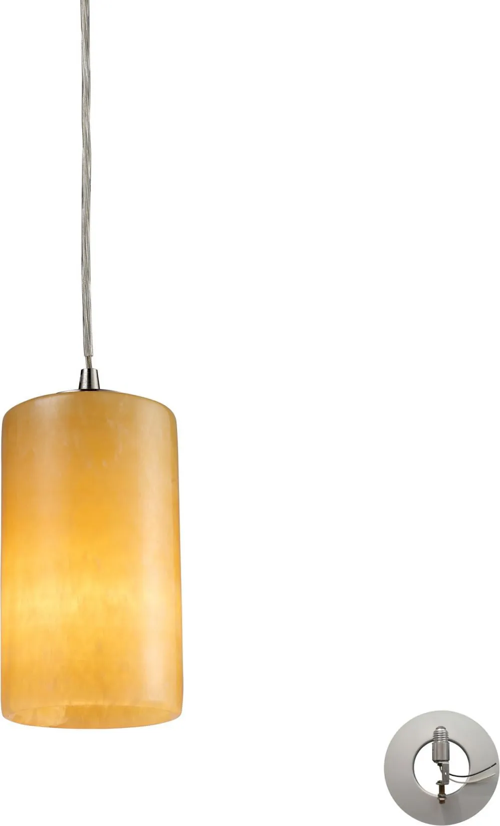 Piedra 1 Light Pendant In Satin Nickel and Genuine Stone - Includes Recessed Lighting Kit