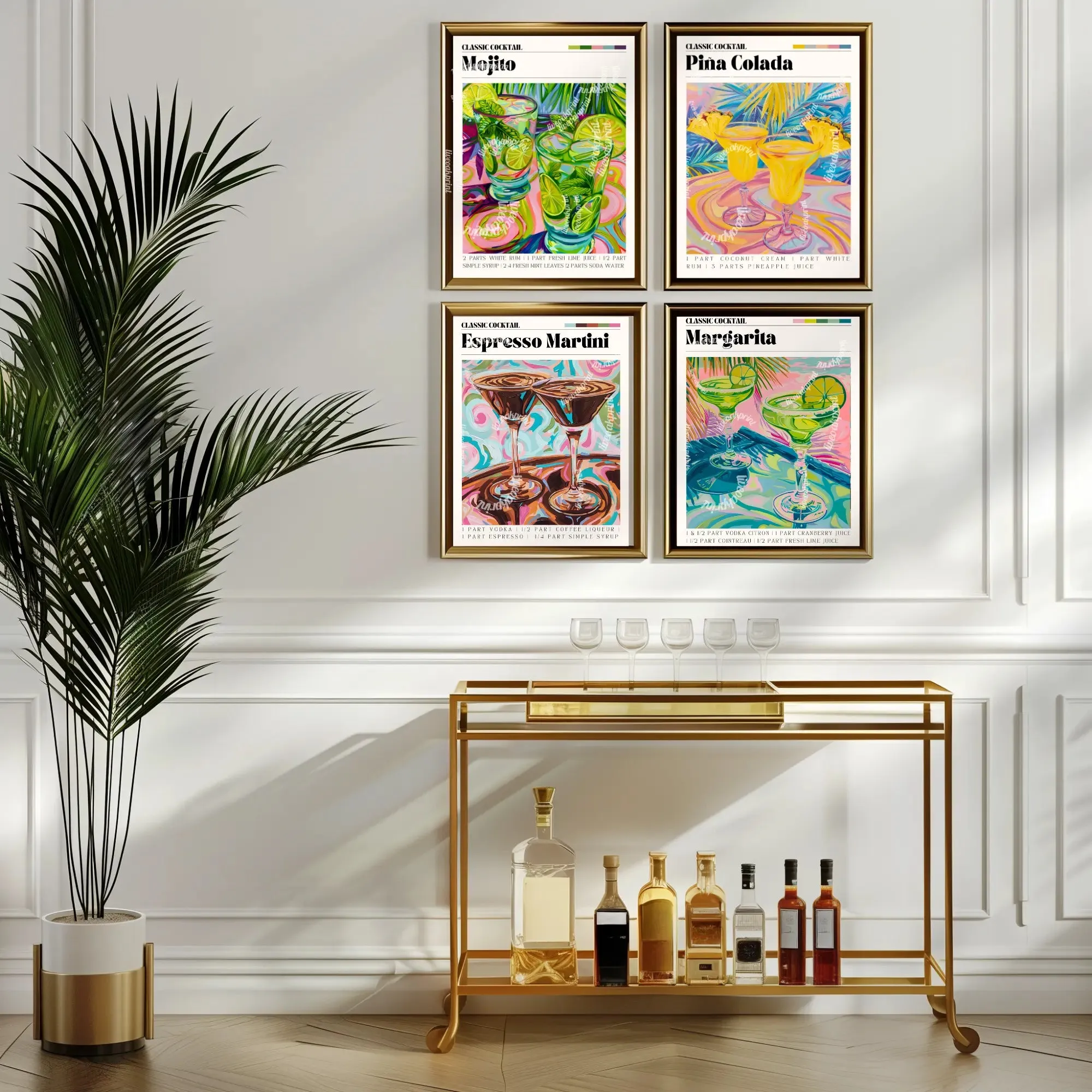 Pina Colada Print - Pina Colada Wall Art - Bar Cart Art - Classic Cocktail Prints - Pina Colada Wall Art - Cocktail Print Set