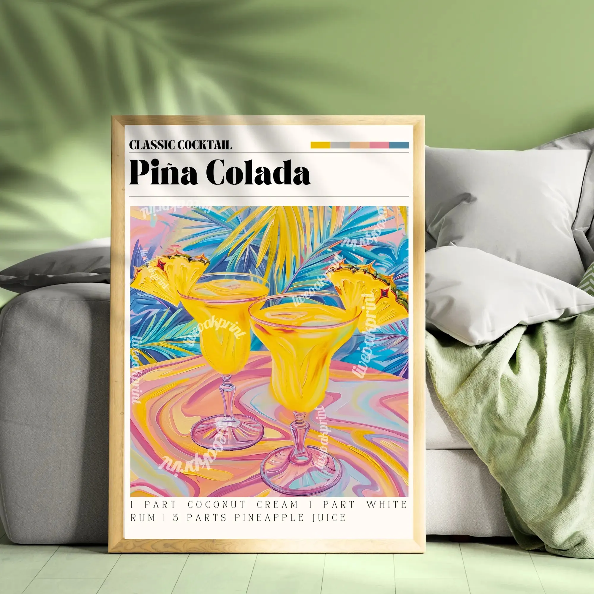 Pina Colada Print - Pina Colada Wall Art - Bar Cart Art - Classic Cocktail Prints - Pina Colada Wall Art - Cocktail Print Set