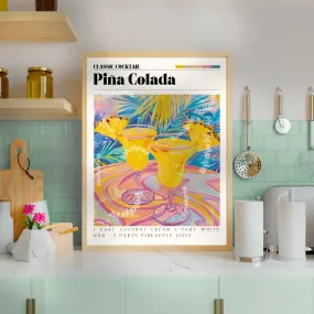 Pina Colada Print - Pina Colada Wall Art - Bar Cart Art - Classic Cocktail Prints - Pina Colada Wall Art - Cocktail Print Set