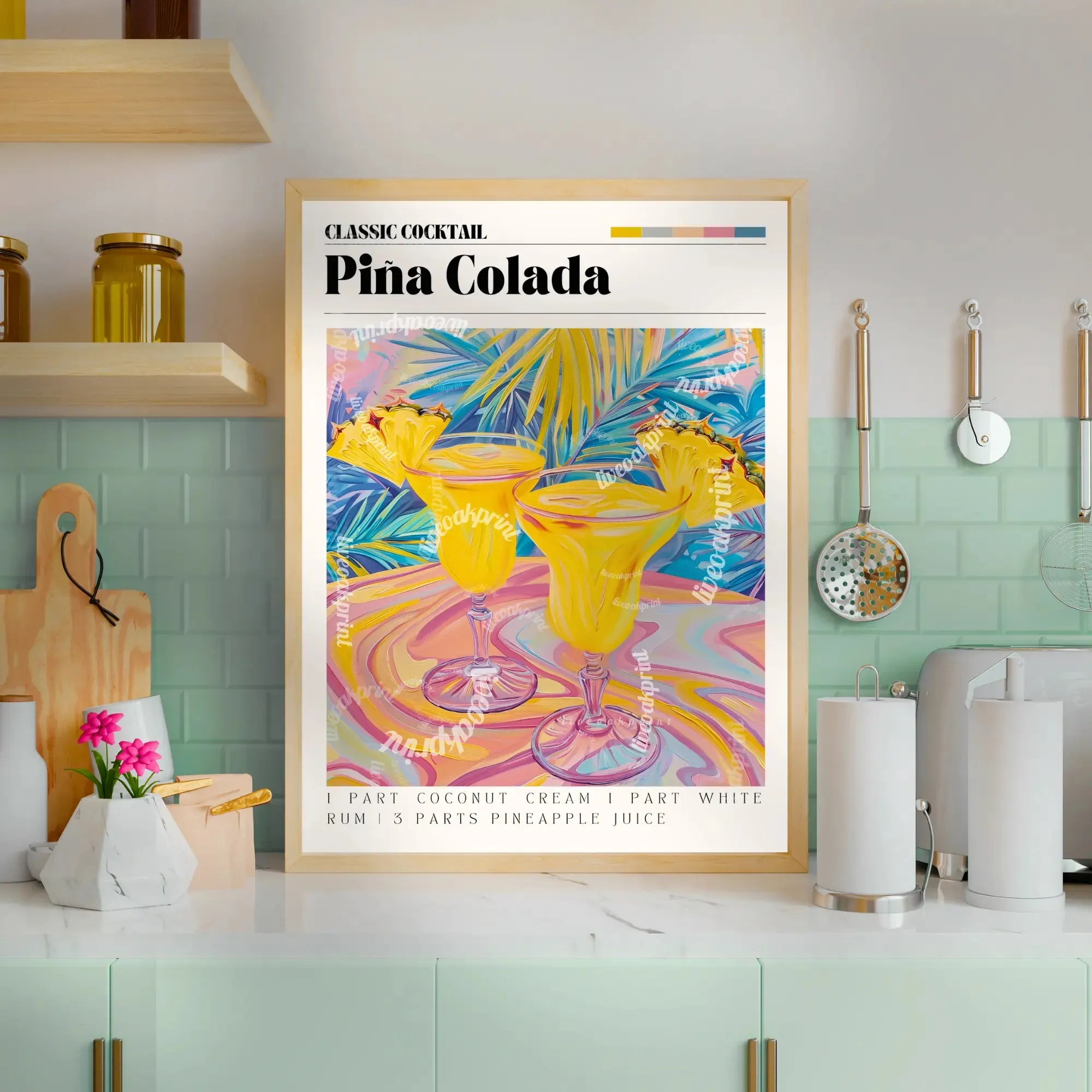 Pina Colada Print - Pina Colada Wall Art - Bar Cart Art - Classic Cocktail Prints - Pina Colada Wall Art - Cocktail Print Set