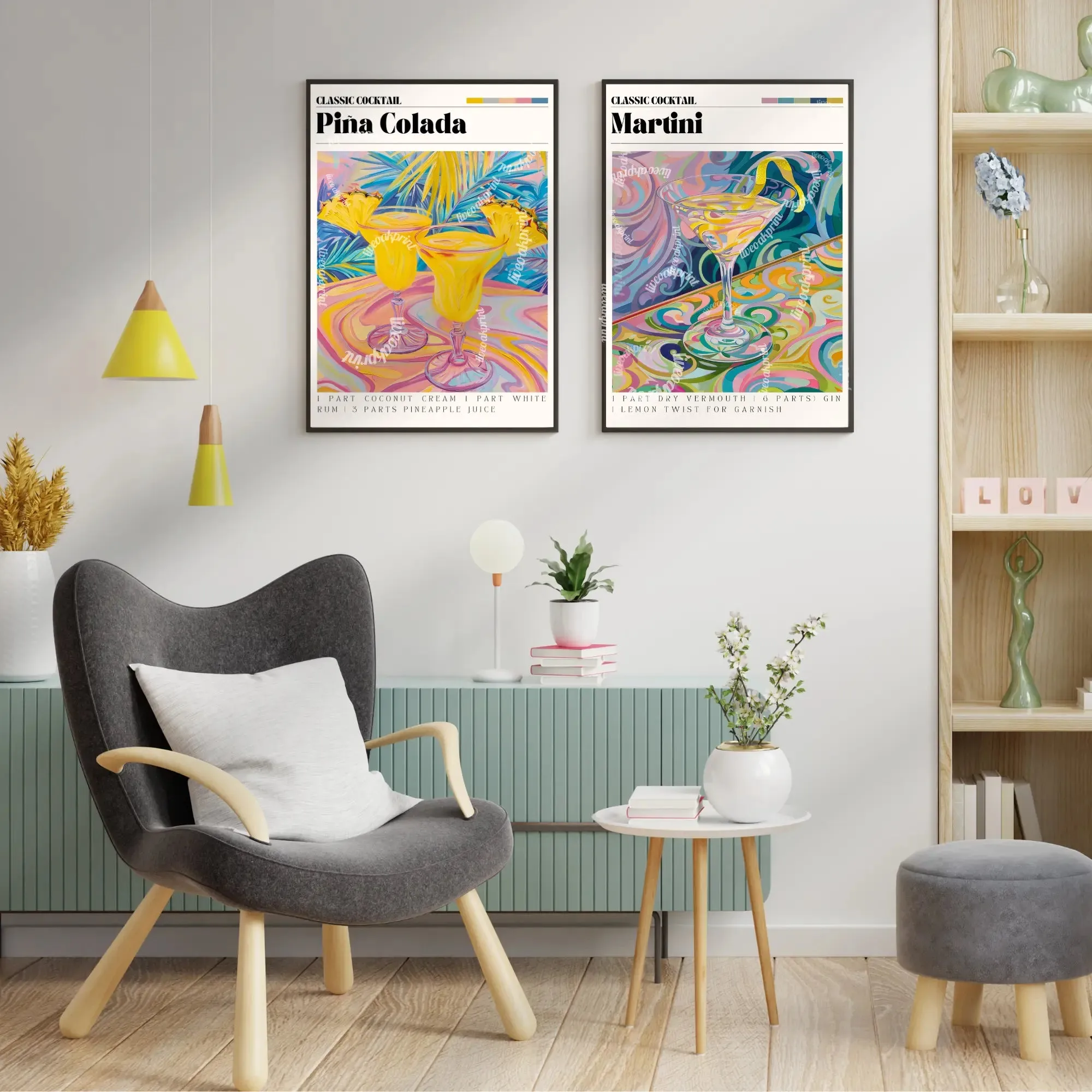 Pina Colada Print - Pina Colada Wall Art - Bar Cart Art - Classic Cocktail Prints - Pina Colada Wall Art - Cocktail Print Set