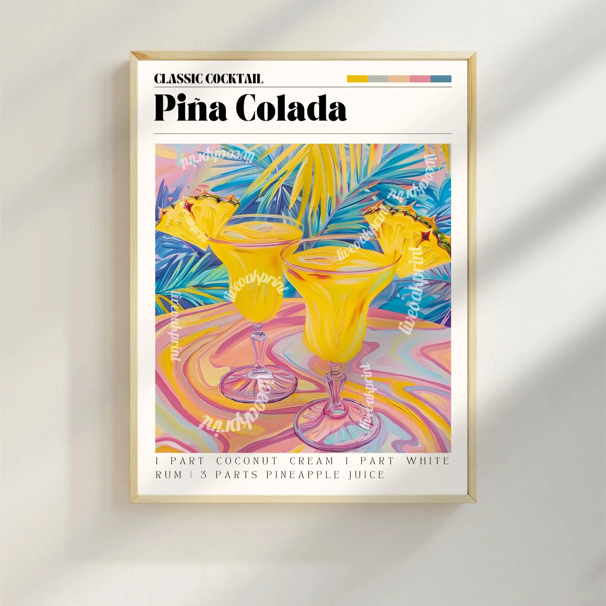 Pina Colada Print - Pina Colada Wall Art - Bar Cart Art - Classic Cocktail Prints - Pina Colada Wall Art - Cocktail Print Set