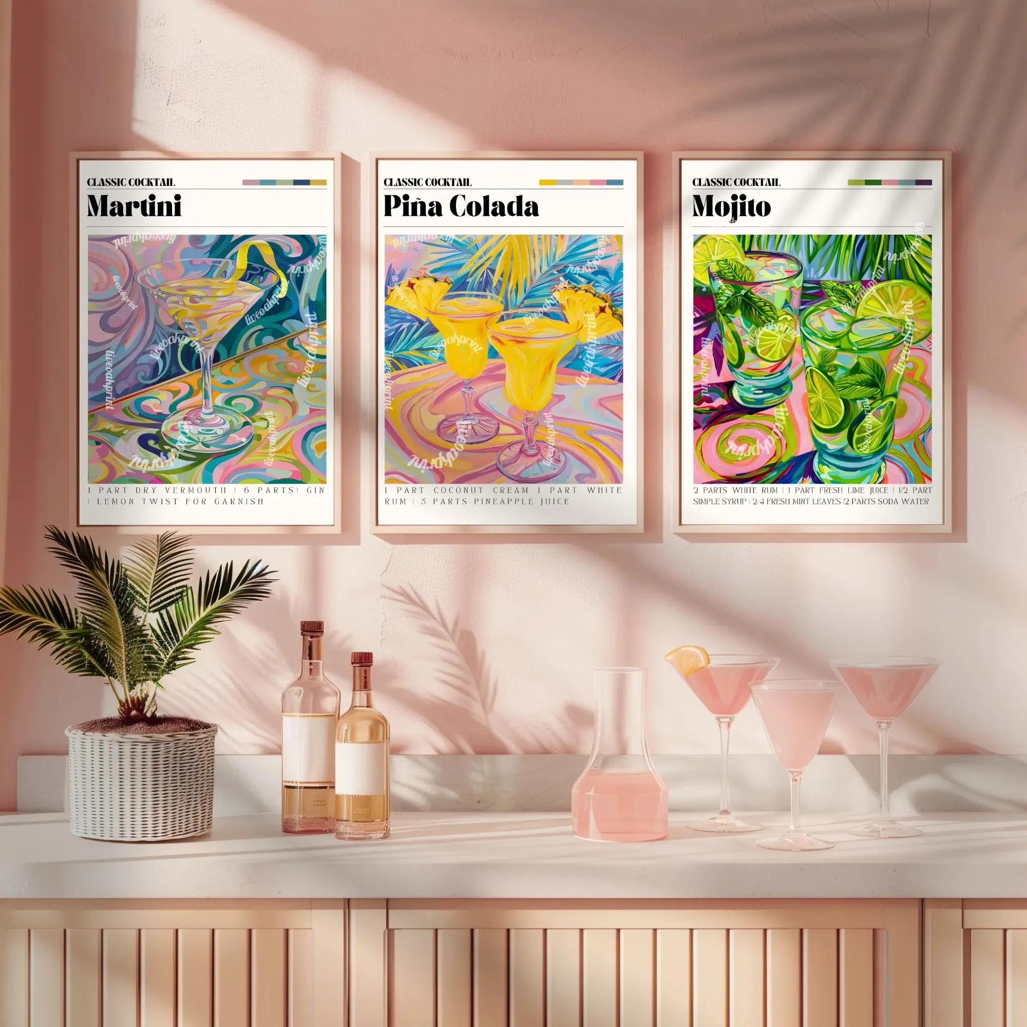 Pina Colada Print - Pina Colada Wall Art - Bar Cart Art - Classic Cocktail Prints - Pina Colada Wall Art - Cocktail Print Set