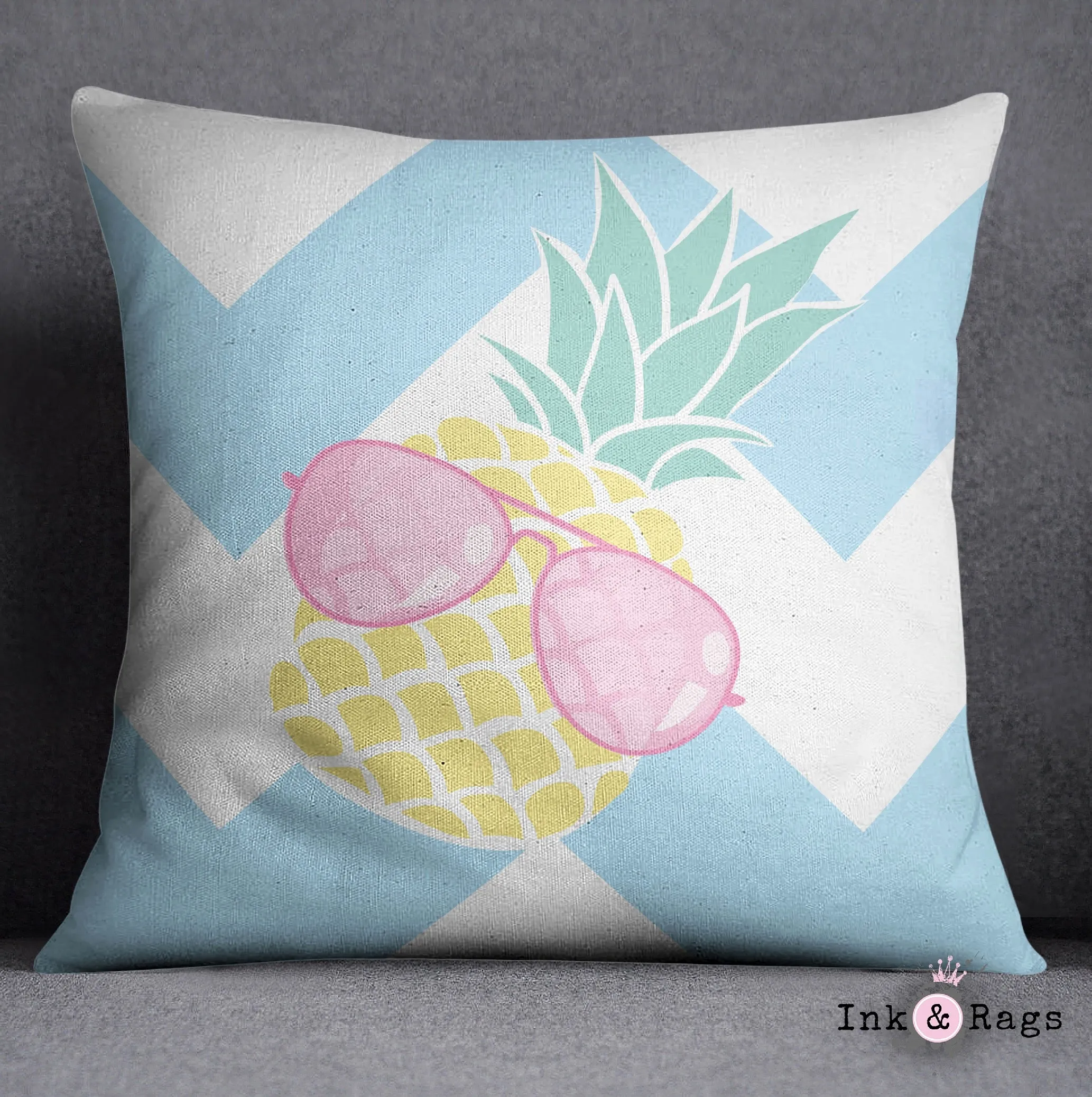 Pineapple with Pink Aviators on Chevron Decorative Throw and Pillow Cover Set