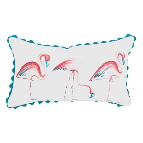 Pink Hand-Painted Flamingos Outdoor Lumbar Pillow Cover 13x22