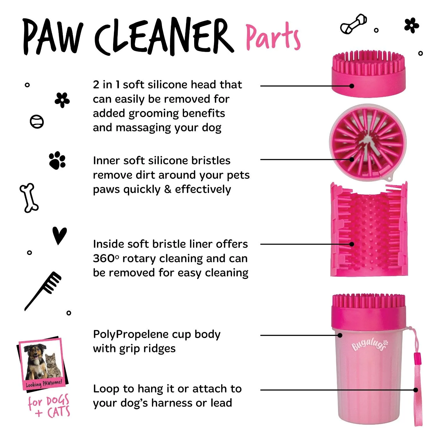 Pink Paw Cleaner Cup for Dogs & Cats (Medium)