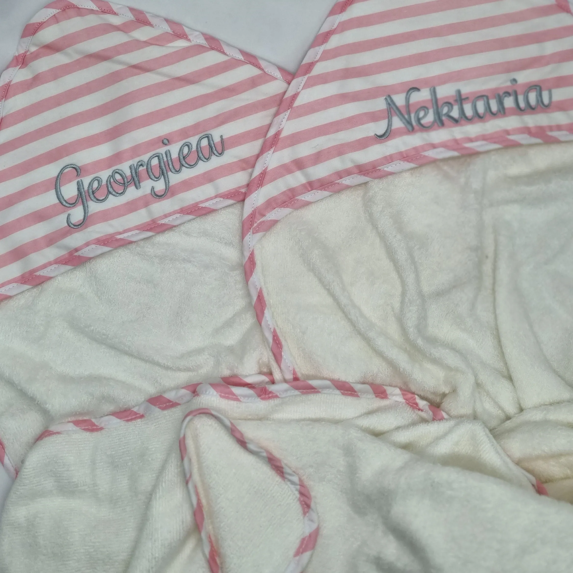 Pink Stripe Personalised ES Kids Hooded Bath Towels