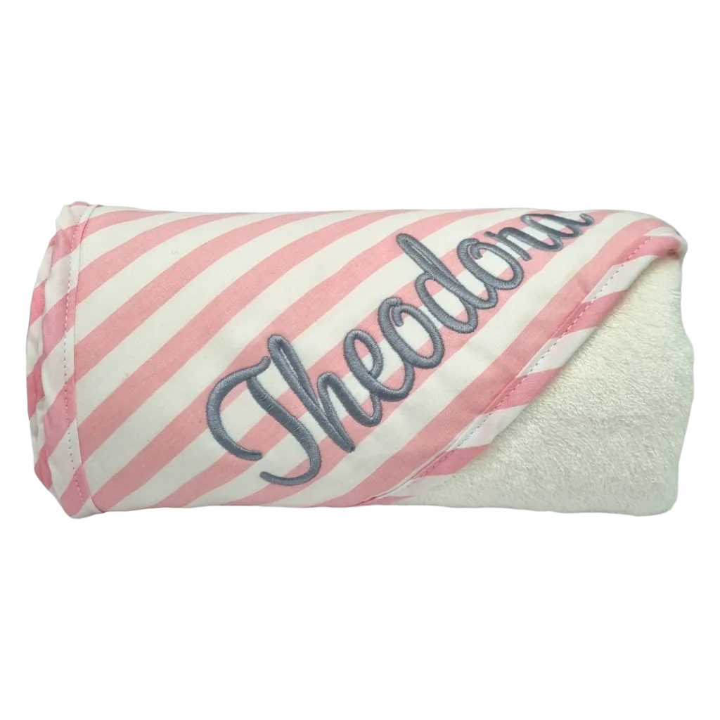 Pink Stripe Personalised ES Kids Hooded Bath Towels