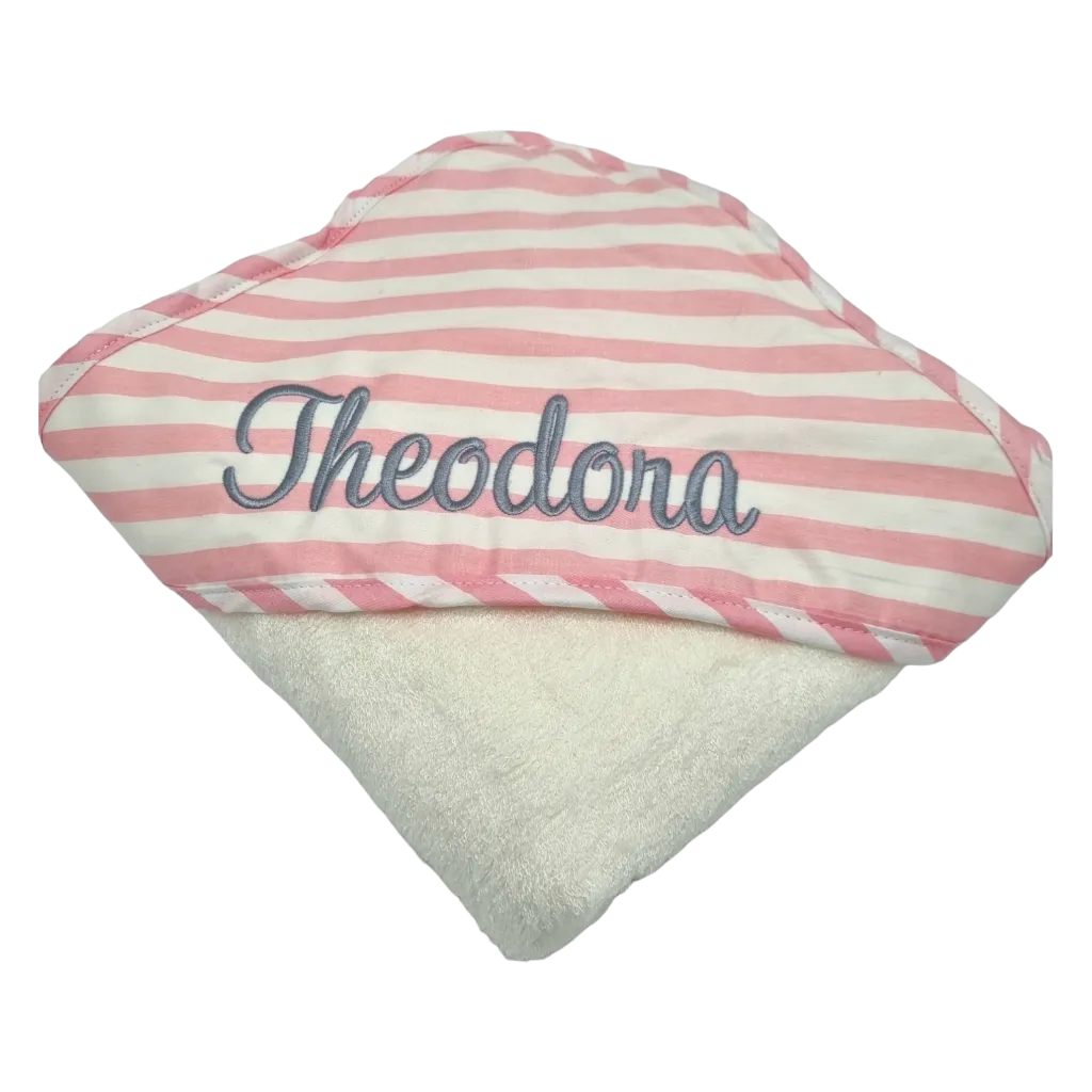 Pink Stripe Personalised ES Kids Hooded Bath Towels