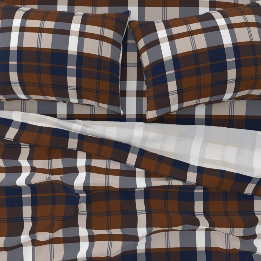 Preppy Surfer Navy Blue and Brown Plaid Sheet Set