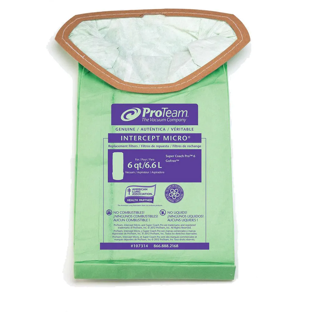 ProTeam 107314 6 qt Intercept Micro Filter Bags for Super Coach Pro 6 Backpack Vacuums (10PK)