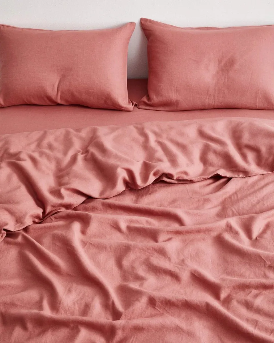 Pure Linen Bed Sheet with Pillow Covers | 3 Pc Set |Dusty pink