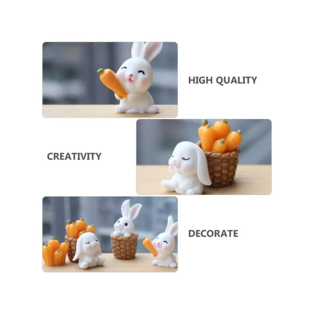 Radish Bunny Ornaments, Miniature Fairy Garden Ornaments, Cute Rabbits and Carrot House for Plant Pot, Home Decoration, Simulation Model Decoration, Bunny 3