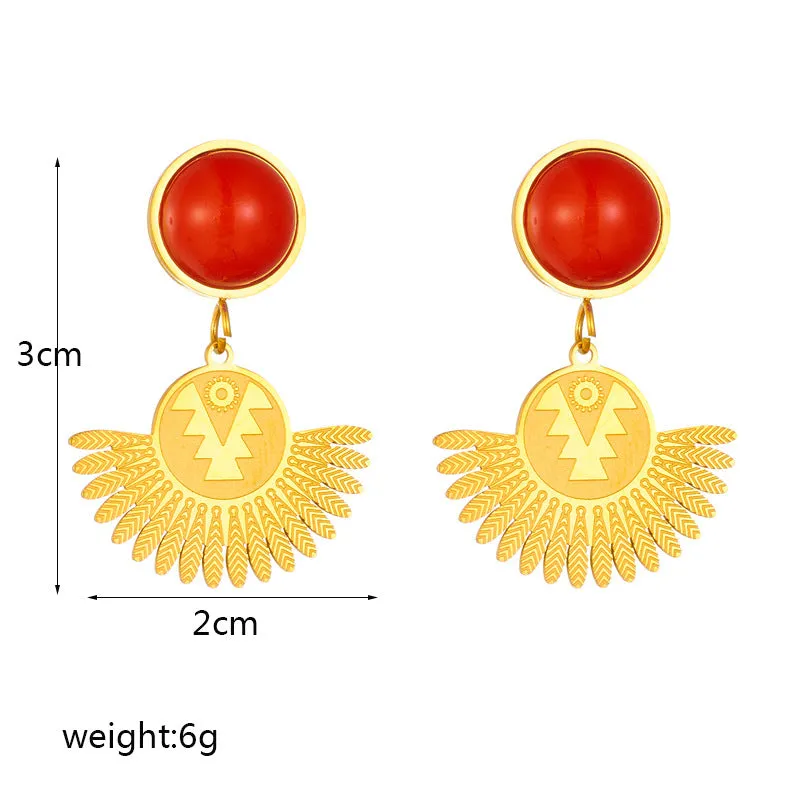 Retro Vintage Fan-Shape Geometric Titanium Steel Electroplating Earrings