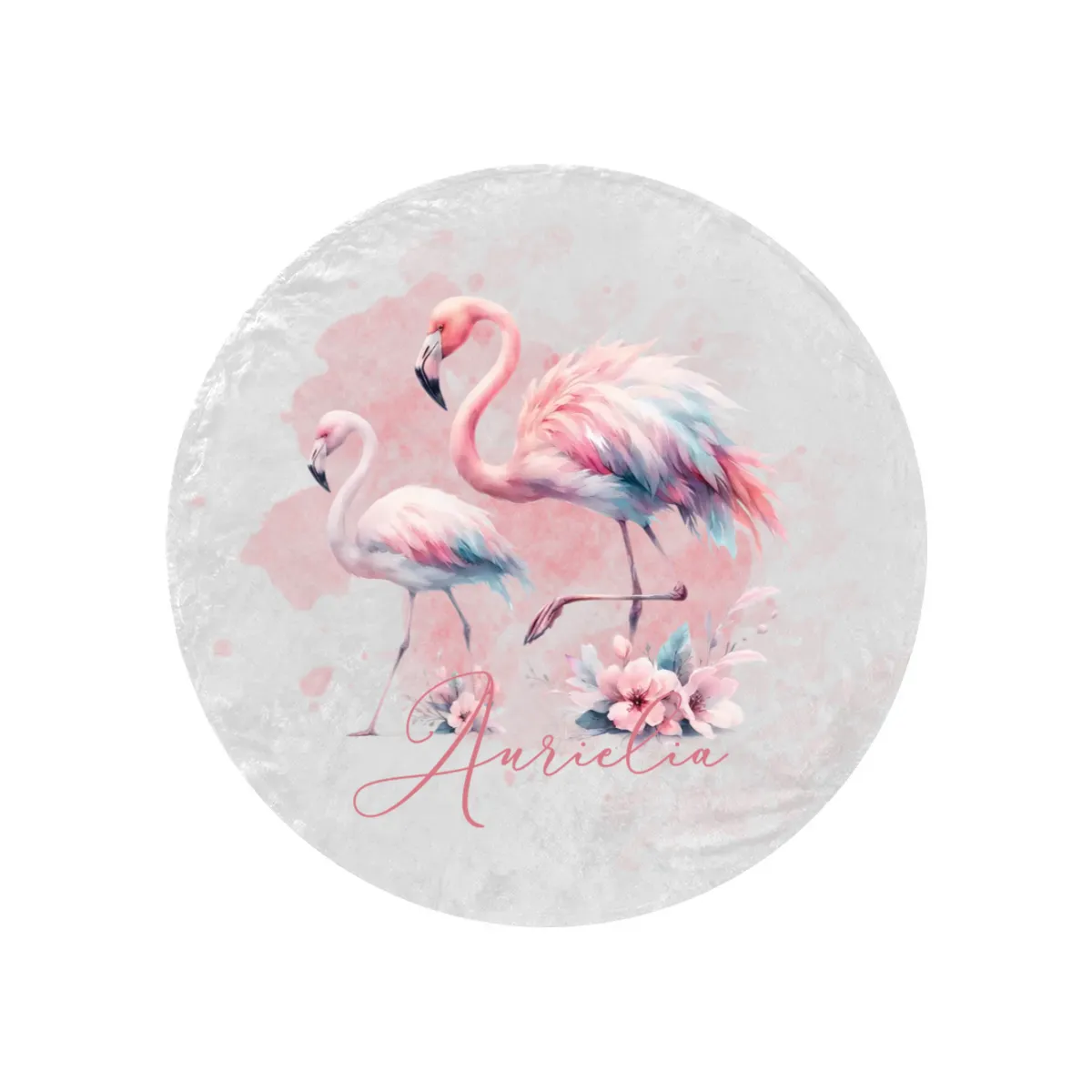 Round Blanket Personalised Flamingos