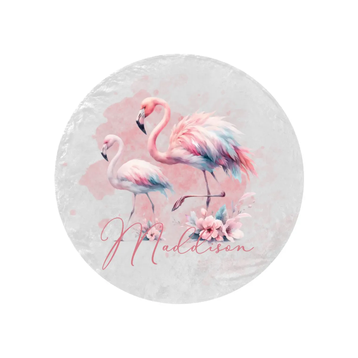 Round Blanket Personalised Flamingos