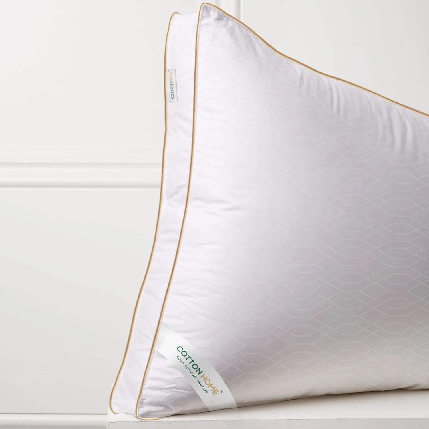 Royal Angler High Quality Loom Design Ultra Soft Premium Egyptian Cotton Dobby Jacquard  Gusset Pillow 50x75cm  5cm White